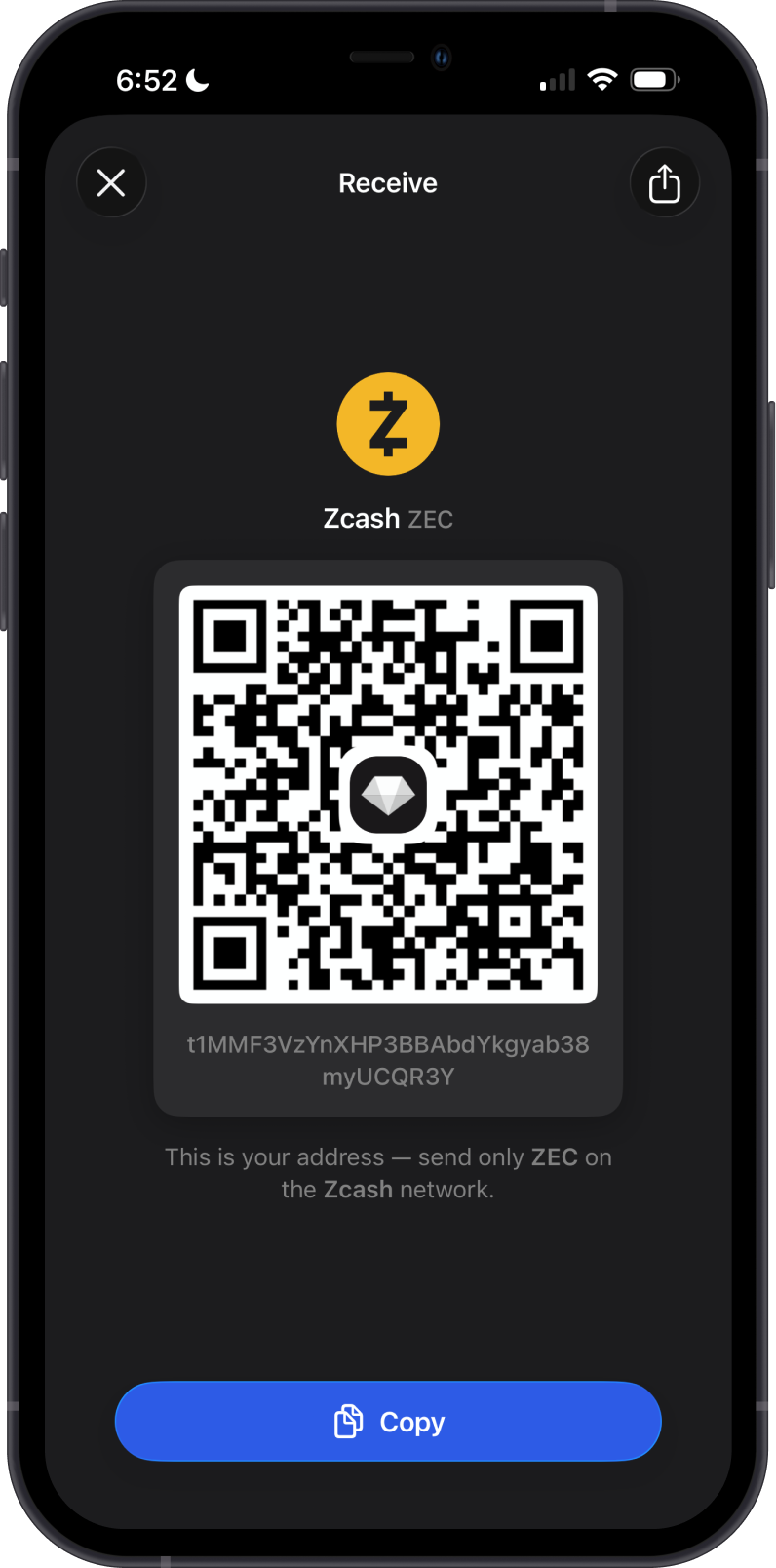 Receive Zcash with Gem Wallet