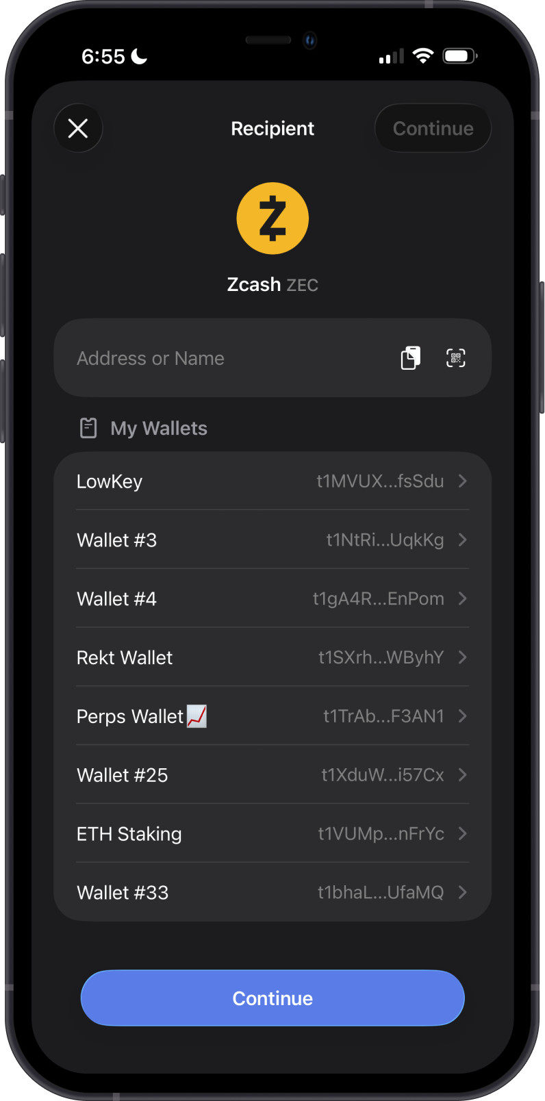 Input Recipient Zcash Address