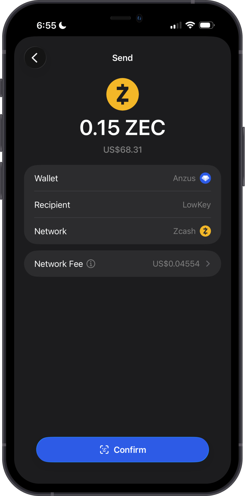 Input Zcash Amount
