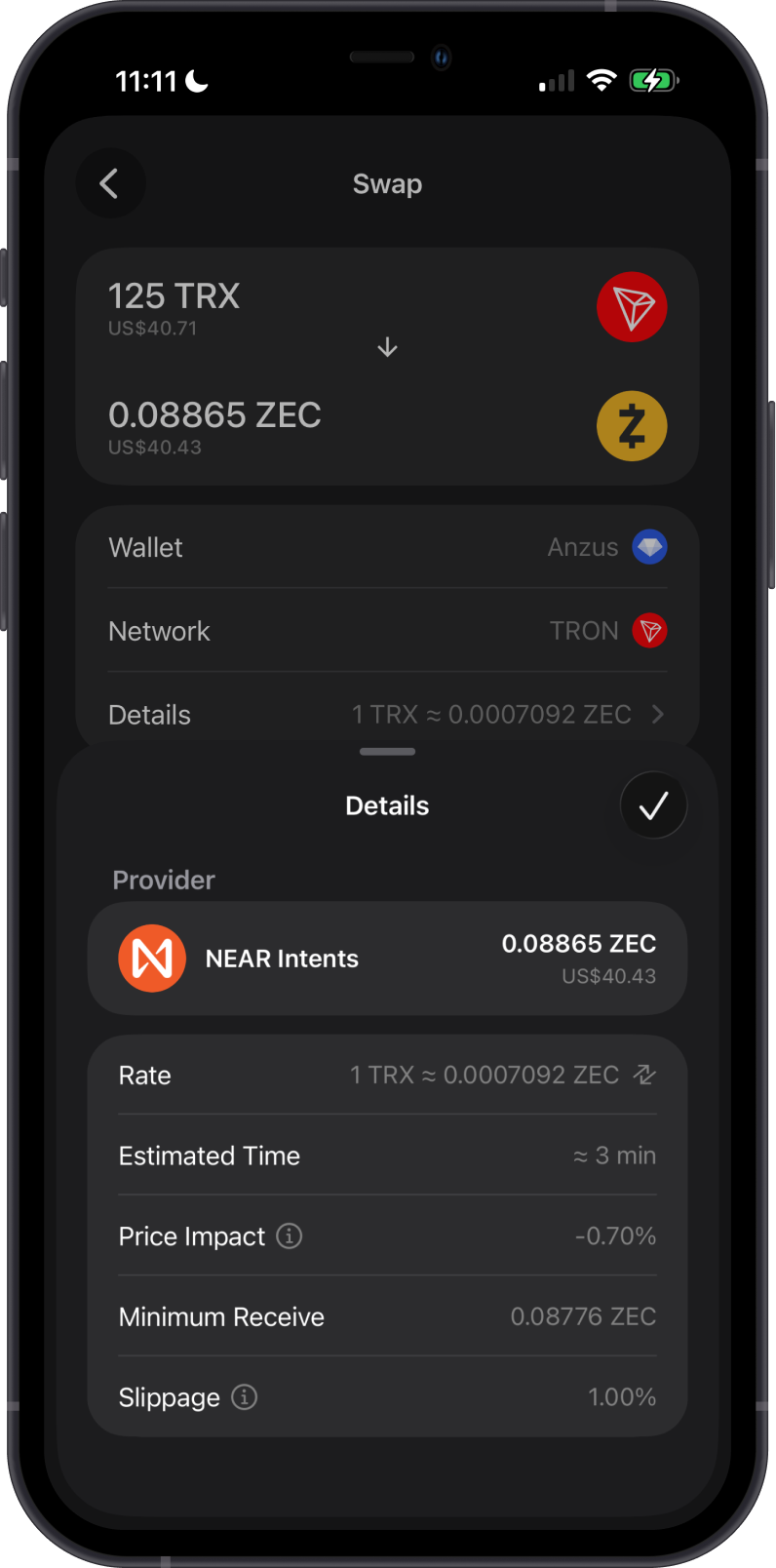 Review TRX to Zcash Swap